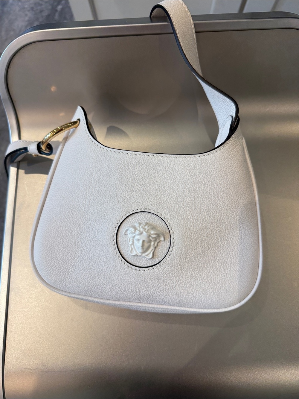BRAND NEW! Versace white Pebbled Leather  crossbody bag
